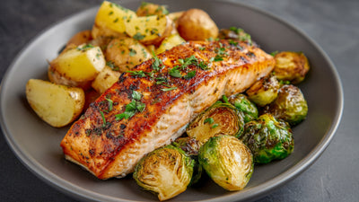 Lemon Herb Salmon with Roasted Brussel Sprouts & Potatoes